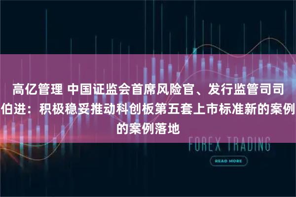 高亿管理 中国证监会首席风险官、发行监管司司长严伯进:积极稳妥推动科创板第五套上市标准新的案例落地
